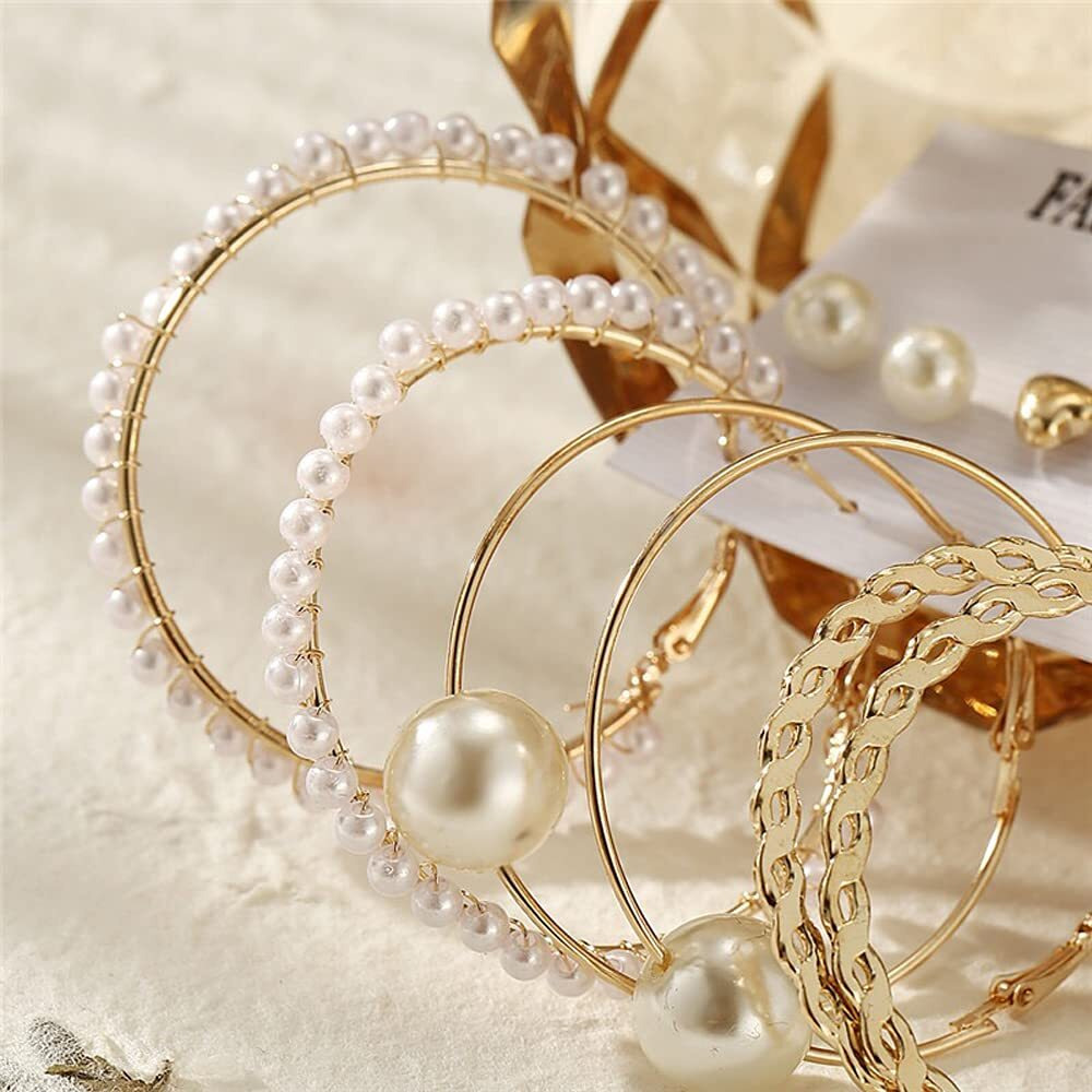 Shining Diva Fashion Latest Stylish Combo Design 6 Pairs Metal Earrings for Women and Girls (12768er), Golden