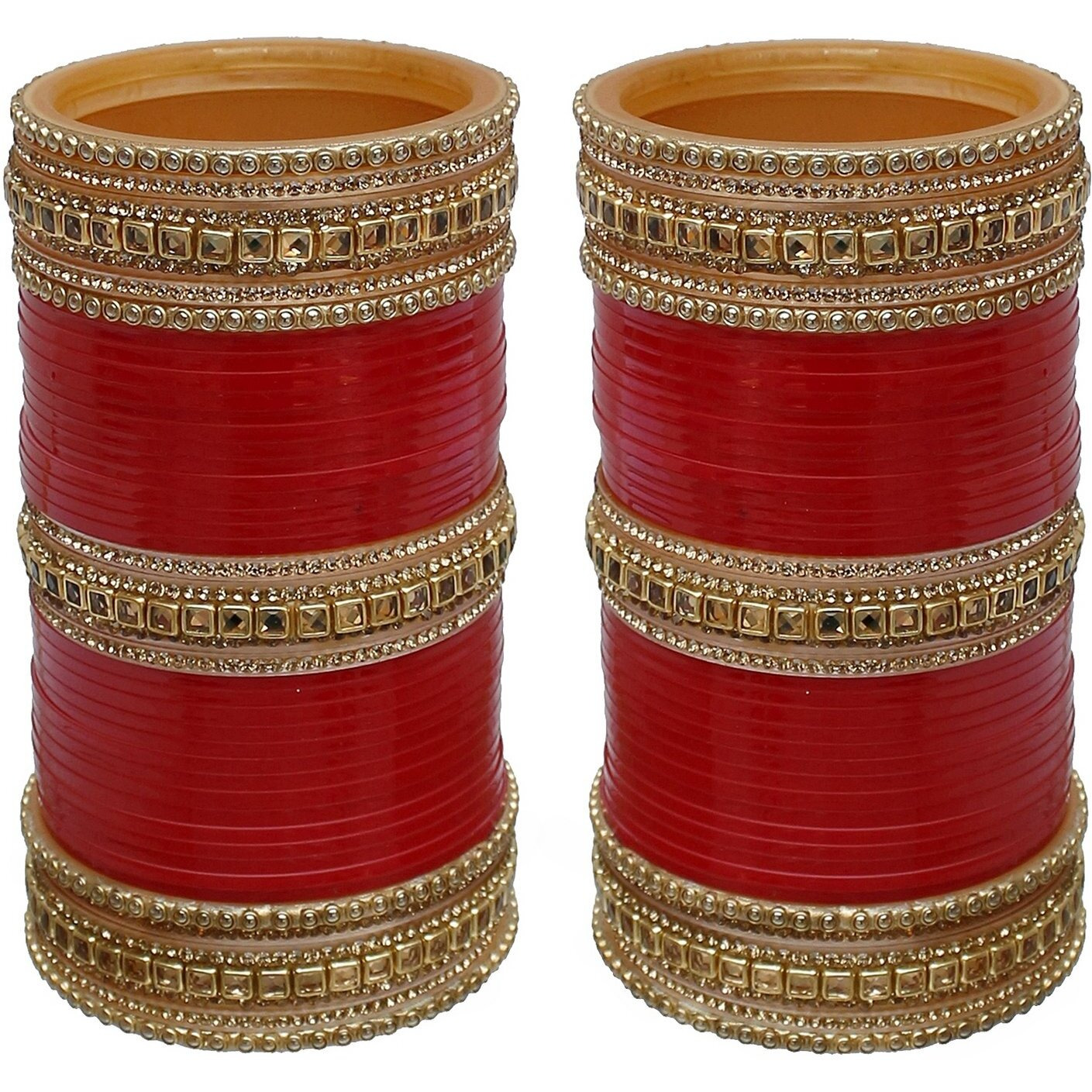 Lucky Jewellery Bridal Bangle Set Red Chura Dulhan Wedding Chuda Punjabi Choora For Women (1360-M1C1-GOLD-R28)