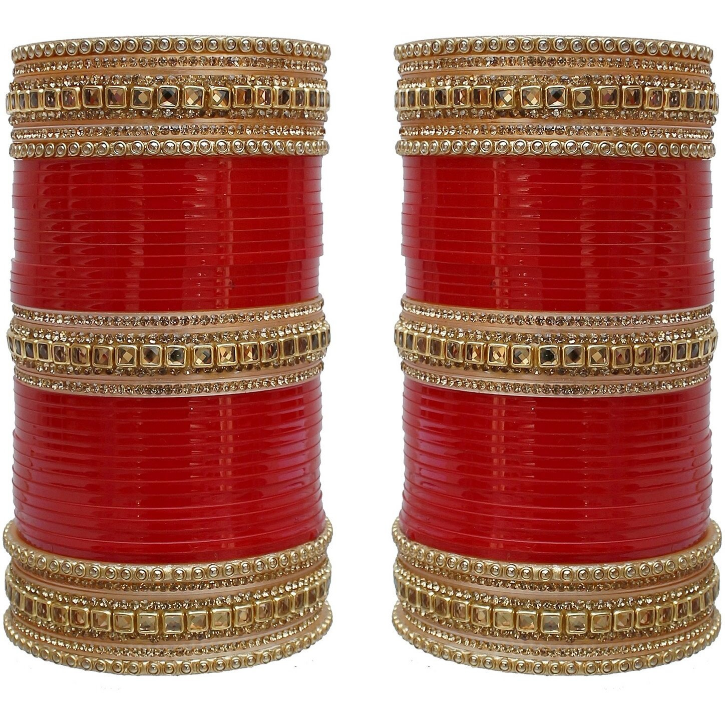 Lucky Jewellery Bridal Bangle Set Red Chura Dulhan Wedding Chuda Punjabi Choora For Women (1360-M1C1-GOLD-R28)