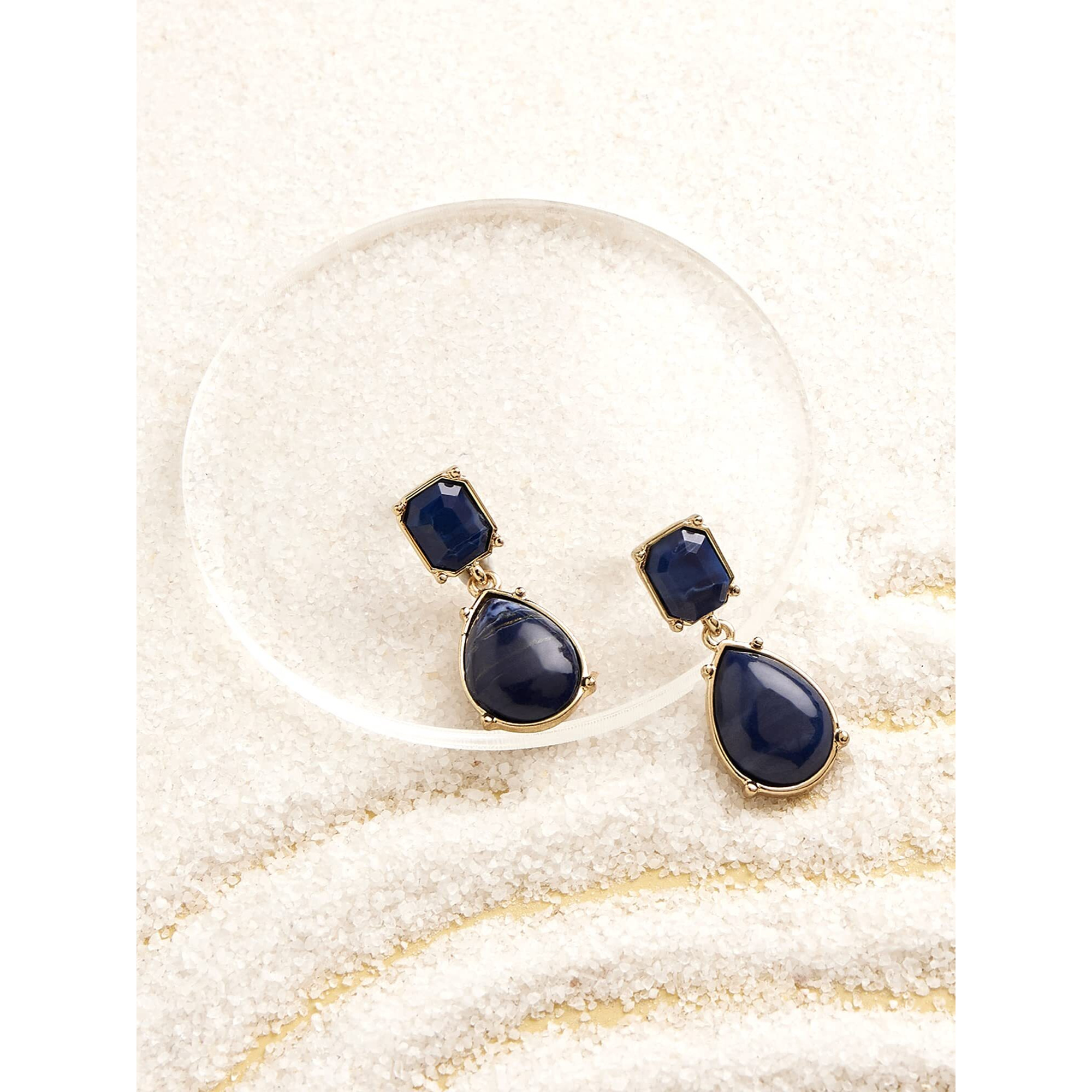 Zaveri Pearls Blue Stones Embellished Contemporary Yellow Gold Drop Earring For Women-ZPFK15157
