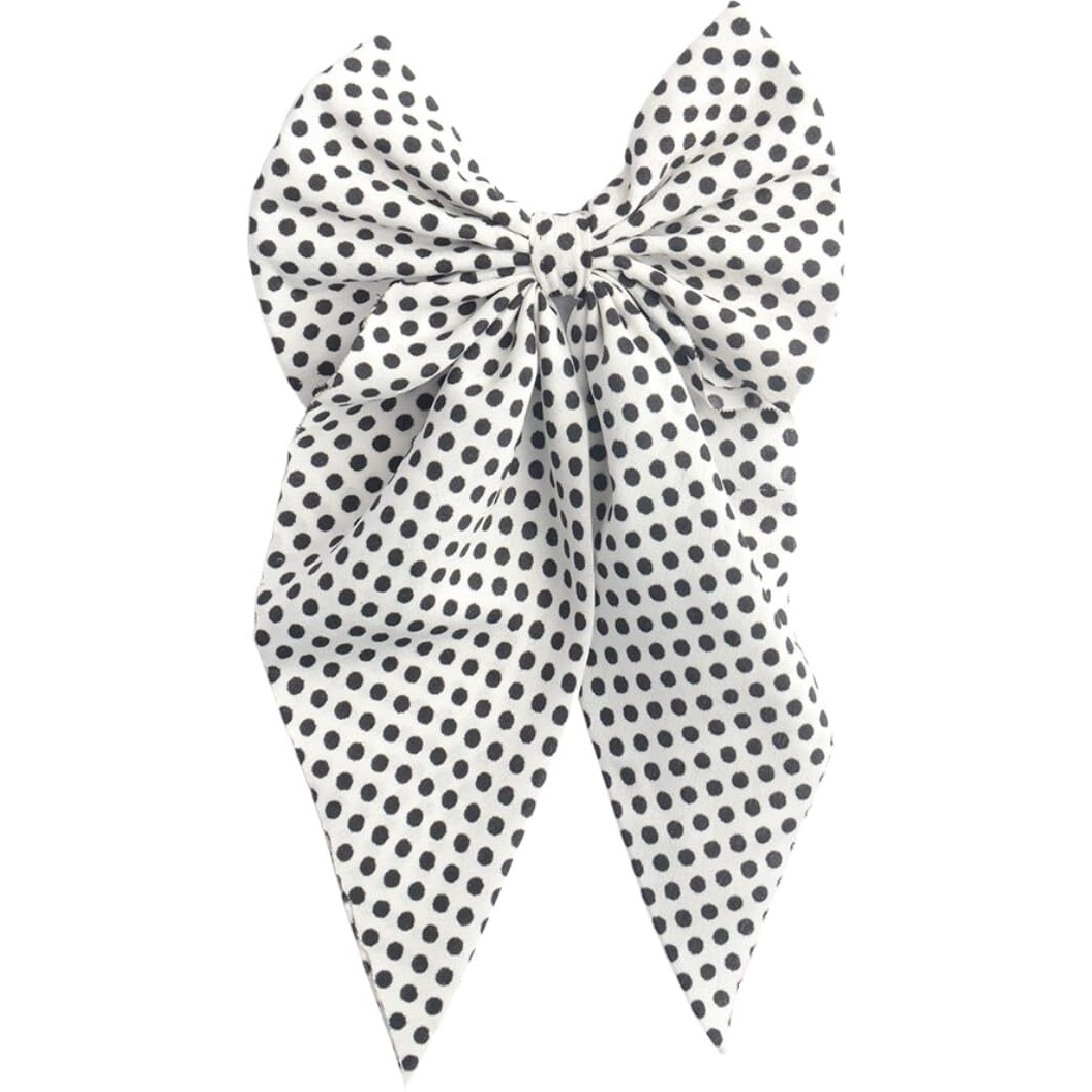 Radhu & Kabby Hair Bow for Women/Girls | Polka Print Hair Bow Clip | Fancy & Stylish Hair Accessories | Anti-Hair Breakage | White Color | 1 Pcs