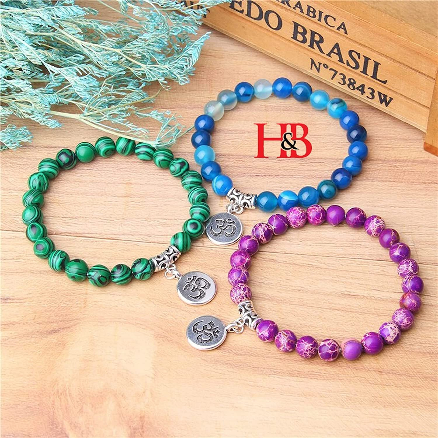 Hot And Bold Sacred Aum/Om Natural Stone Healing Bracelet Handcrafted Elegance With Certificate Of Authenticity For Unisex Adult