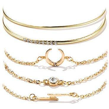 Shining Diva Fashion Stylish Multilayer Non Precious Base Metal Crystal Charm Cubic Zirconia Bracelet for Women (Golden) - Set of 5 (rrsd10713b)