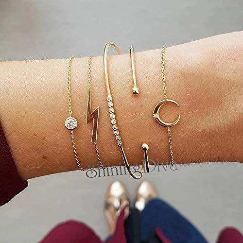Shining Diva Fashion Stylish Multilayer Non Precious Base Metal Crystal Charm Cubic Zirconia Bracelet for Women (Golden) - Set of 5 (rrsd10713b)