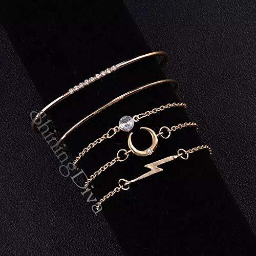 Shining Diva Fashion Stylish Multilayer Non Precious Base Metal Crystal Charm Cubic Zirconia Bracelet for Women (Golden) - Set of 5 (rrsd10713b)