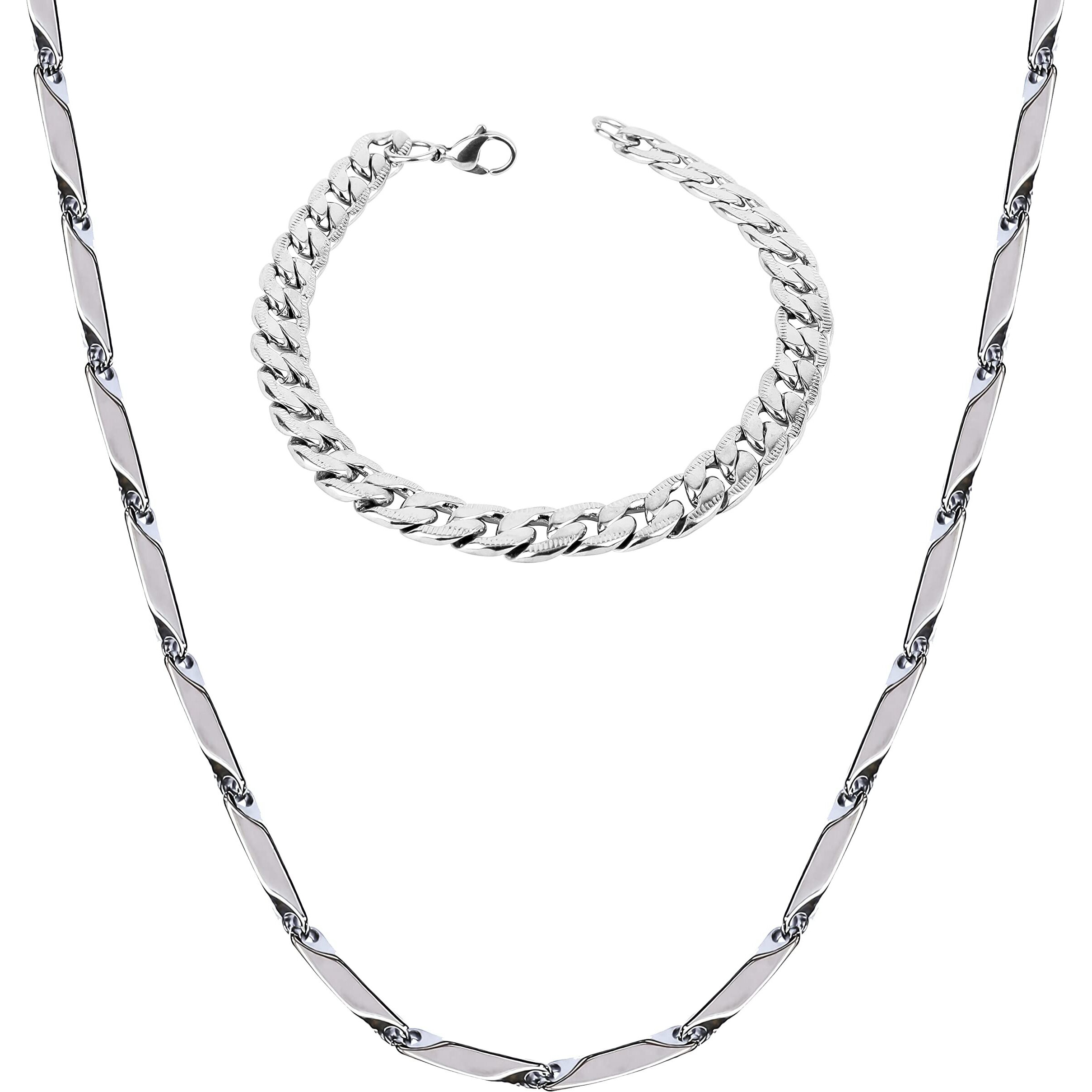 Fashion Frill Exclusive Silver Necklace Chain Bracelet Silver Plated Stainless Steel Chain Style Silver Bracelet For Men Boys Mens Bracelets 8.5 Inches (Contemporary)
