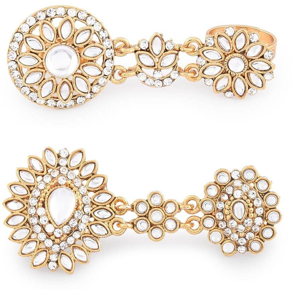 ZAVERI PEARLS Combo of 2 Gold Tone Dual Adjustable Finger Ring For Women-ZPFK8946