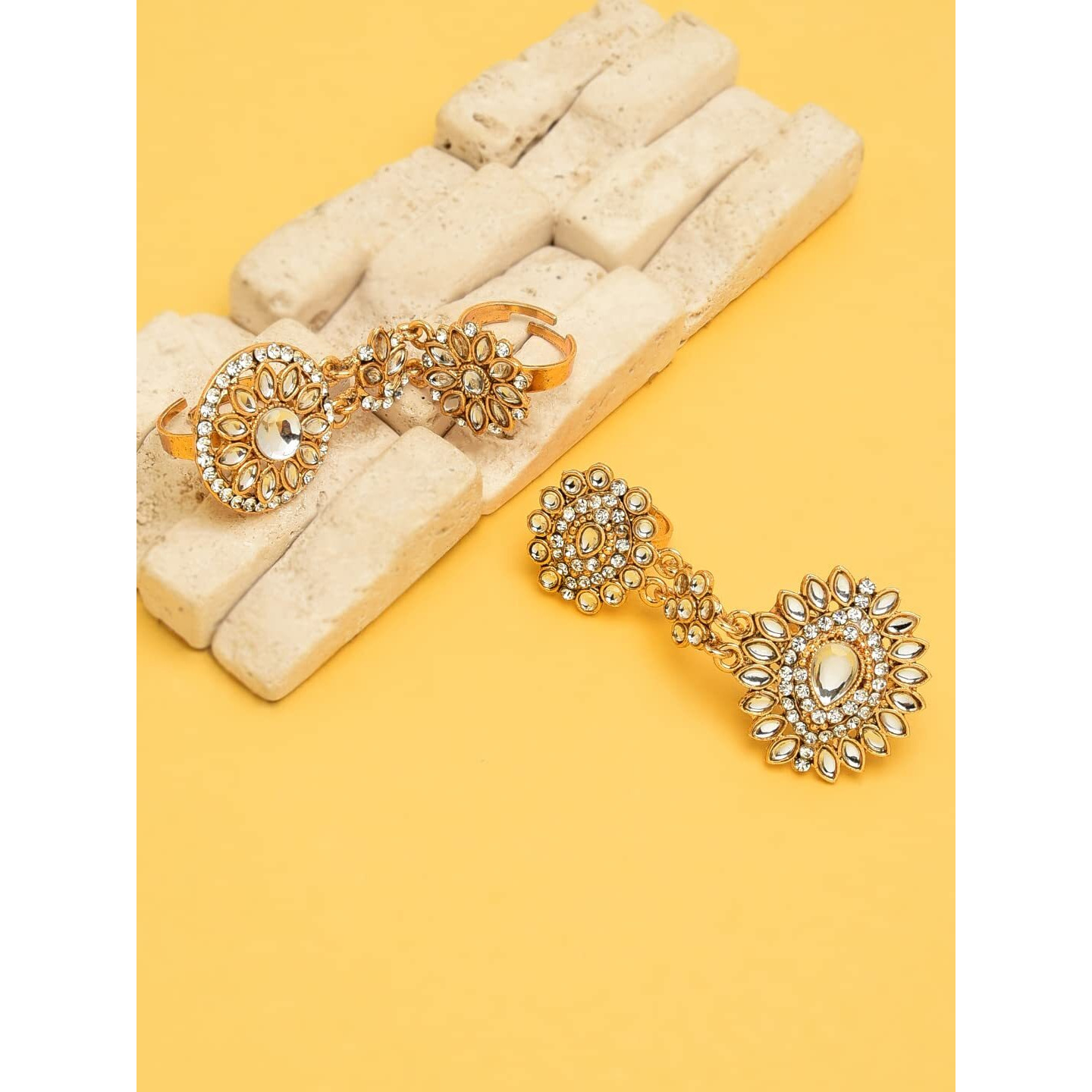 ZAVERI PEARLS Combo of 2 Gold Tone Dual Adjustable Finger Ring For Women-ZPFK8946