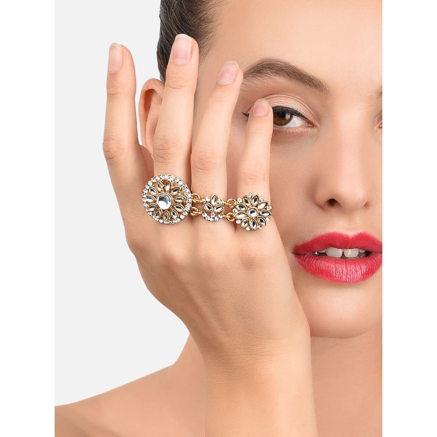 ZAVERI PEARLS Combo of 2 Gold Tone Dual Adjustable Finger Ring For Women-ZPFK8946