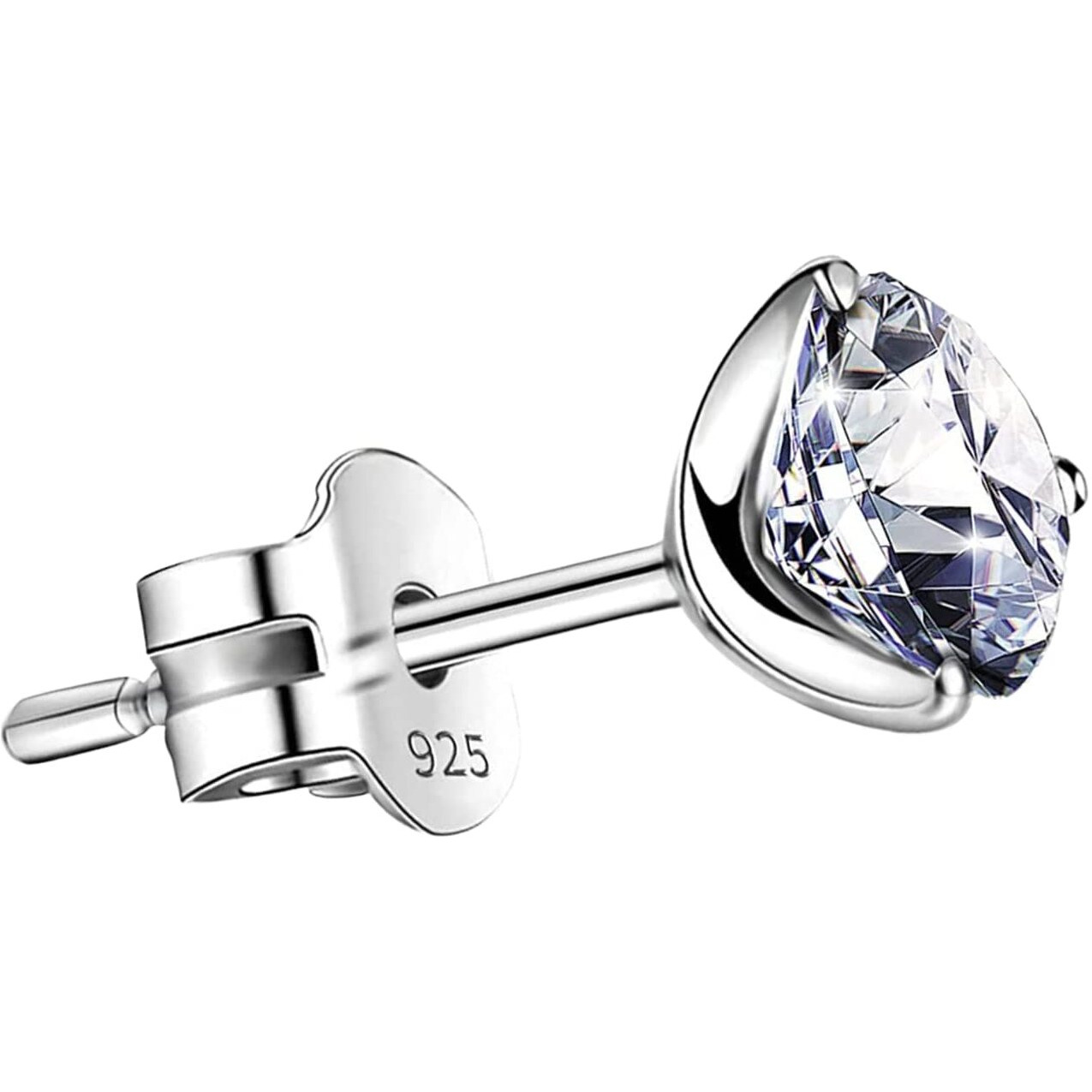 HIGHSPARK 925 Silver Mens Sparkling Martini Solitaire Stud Earring | 92.5 Sterling Silver and Diamond like Brilliance Sparkling Zirconia | Single Stud for Men | Lovely Gift - Silver 8mm