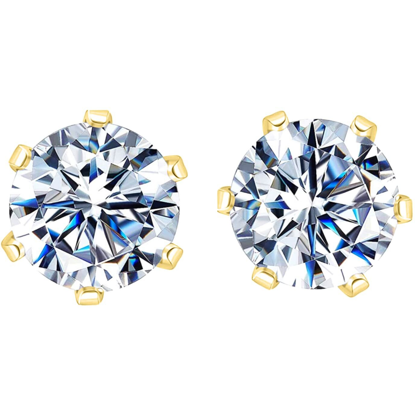 HIGHSPARK 925 Silver Solitaire Stud Earrings in Gold Finish| 92.5 Sterling Silver & Round Brilliant Cubic Zirconia Tops for Men Women Boys & Girls | Gold 9mm