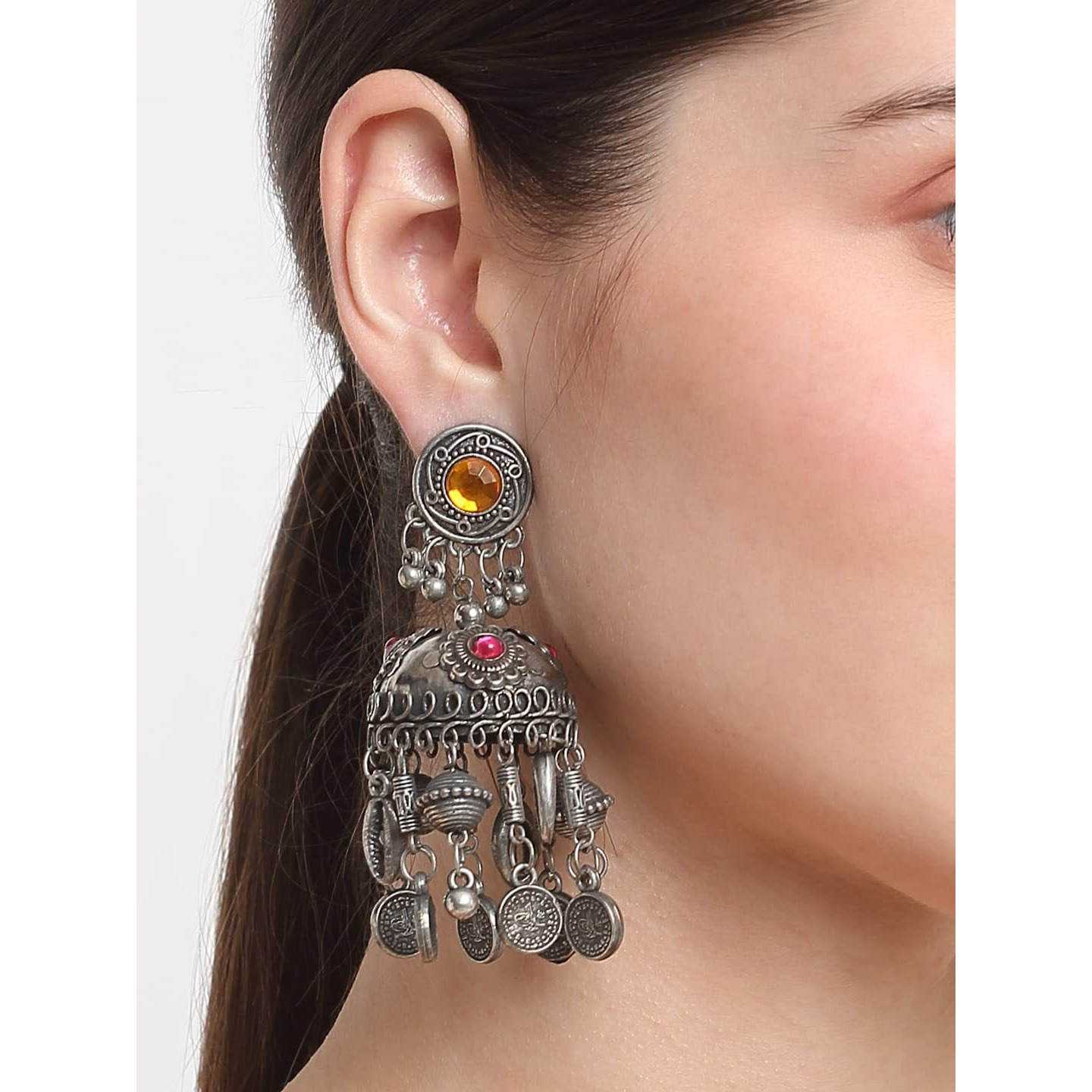 YouBella Jewellery Celebrity Inspired Oxidised Silver Big Size Jhumki Earrings for Girls and Women (Style 1)