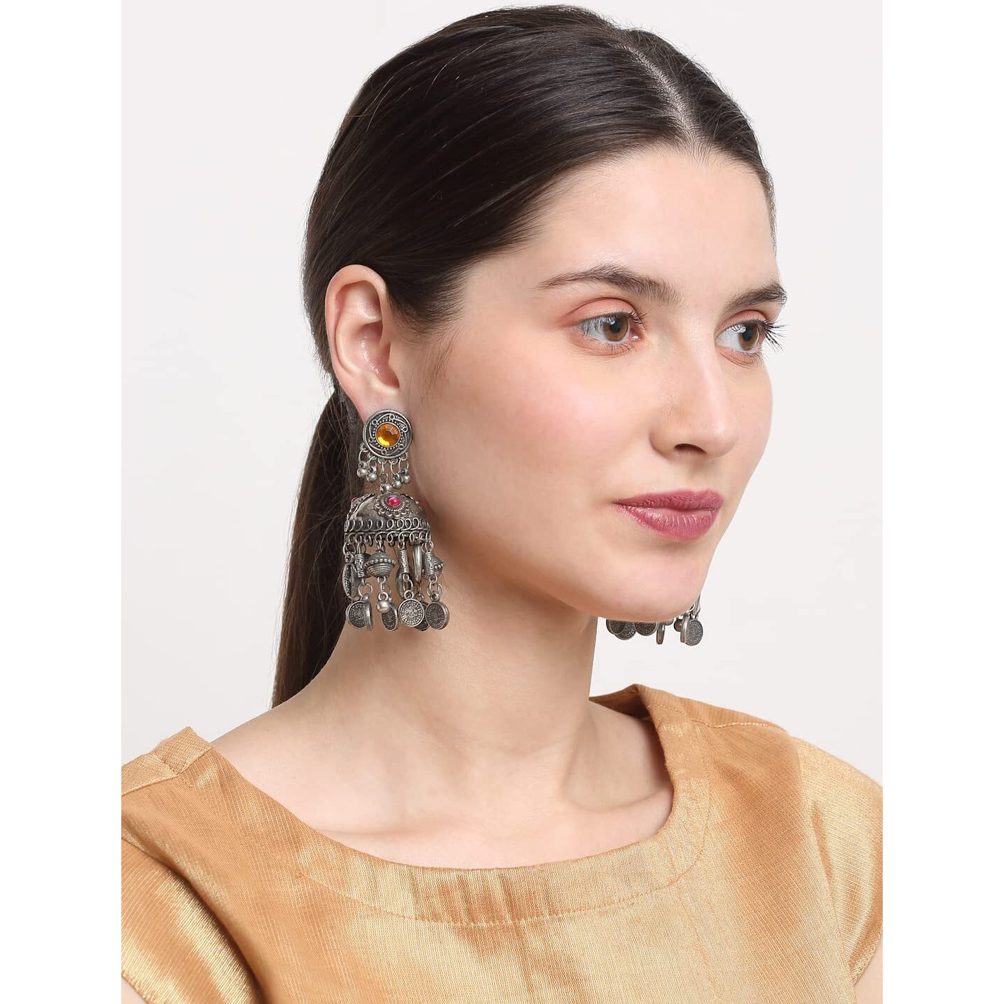 YouBella Jewellery Celebrity Inspired Oxidised Silver Big Size Jhumki Earrings for Girls and Women (Style 1)