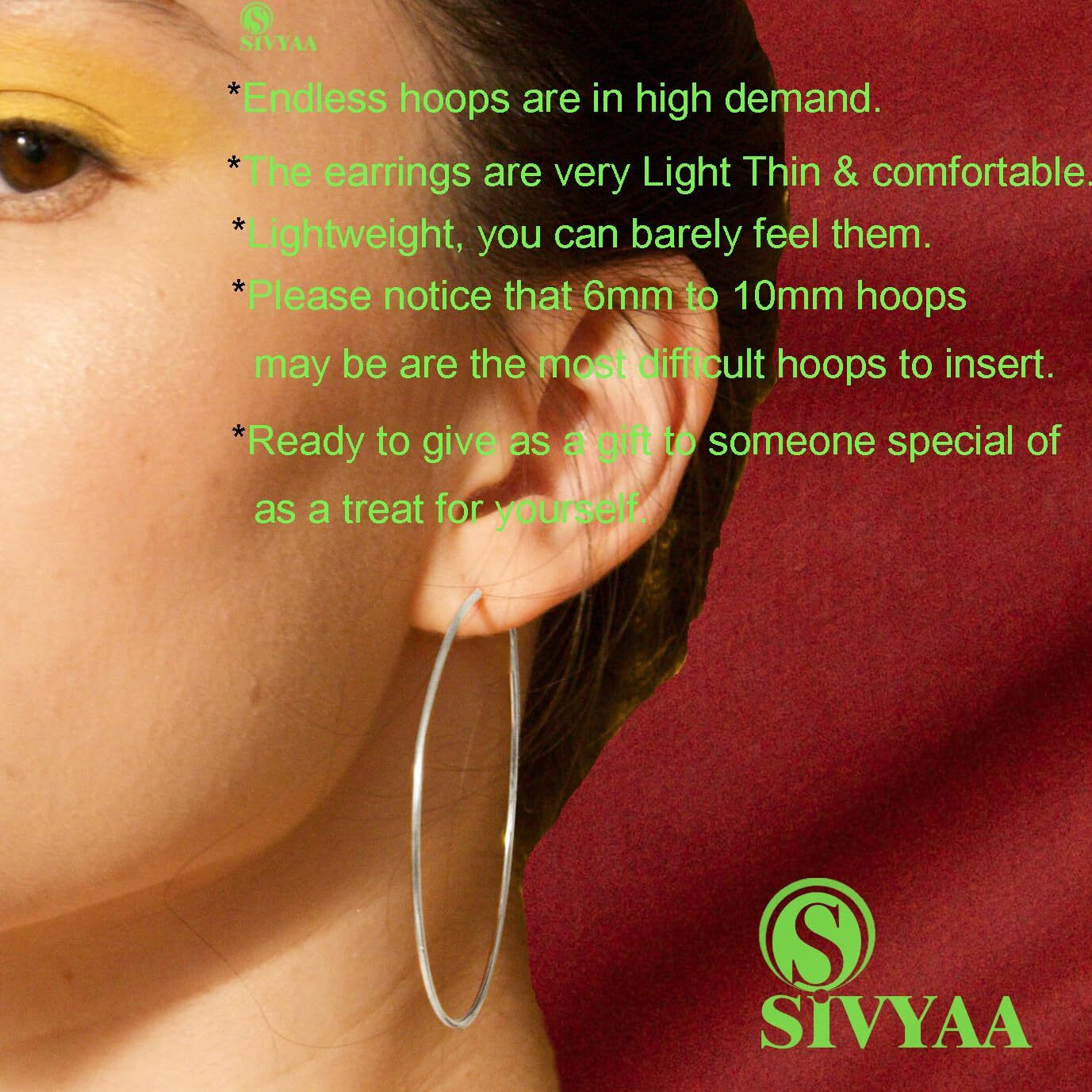 SIVYAA Pure 925 Sterling Silver Plain Round Hoop Bali Earrings for Women Men Boys & Girls, Diameter 60mm Extra Large