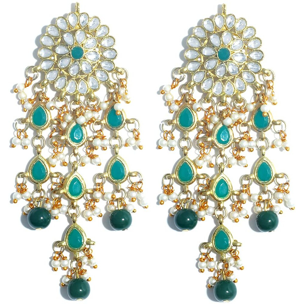 Karatcart Gold Plated Kundan Tassel Earrings for Women (Dark Green)