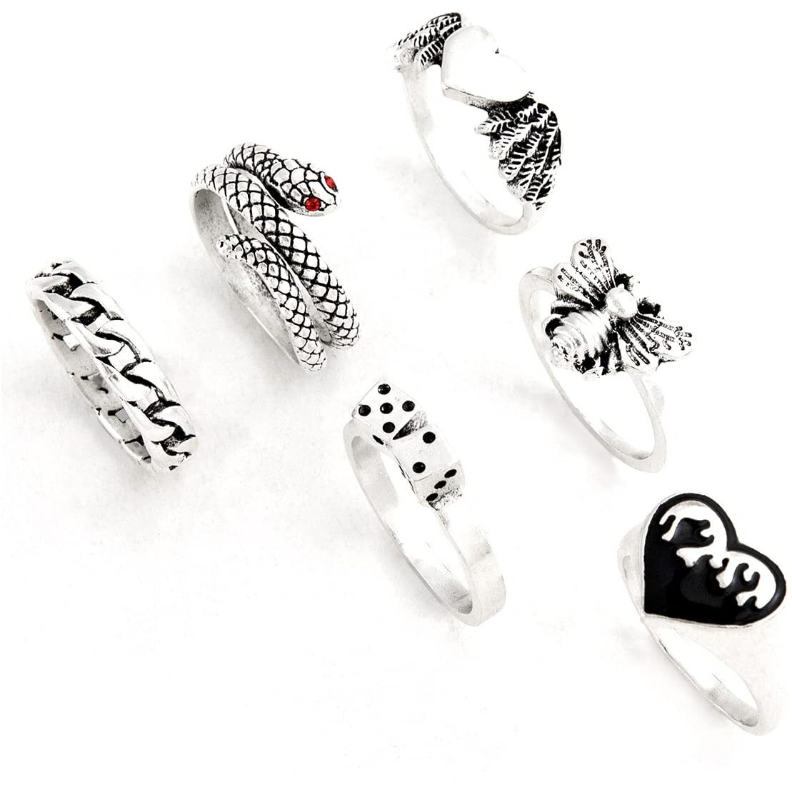 Shining Diva Fashion Latest Stylish Metal Boho Midi Finger Rings for Women and Girls - Set of 6 (rrsd14195r), Silver