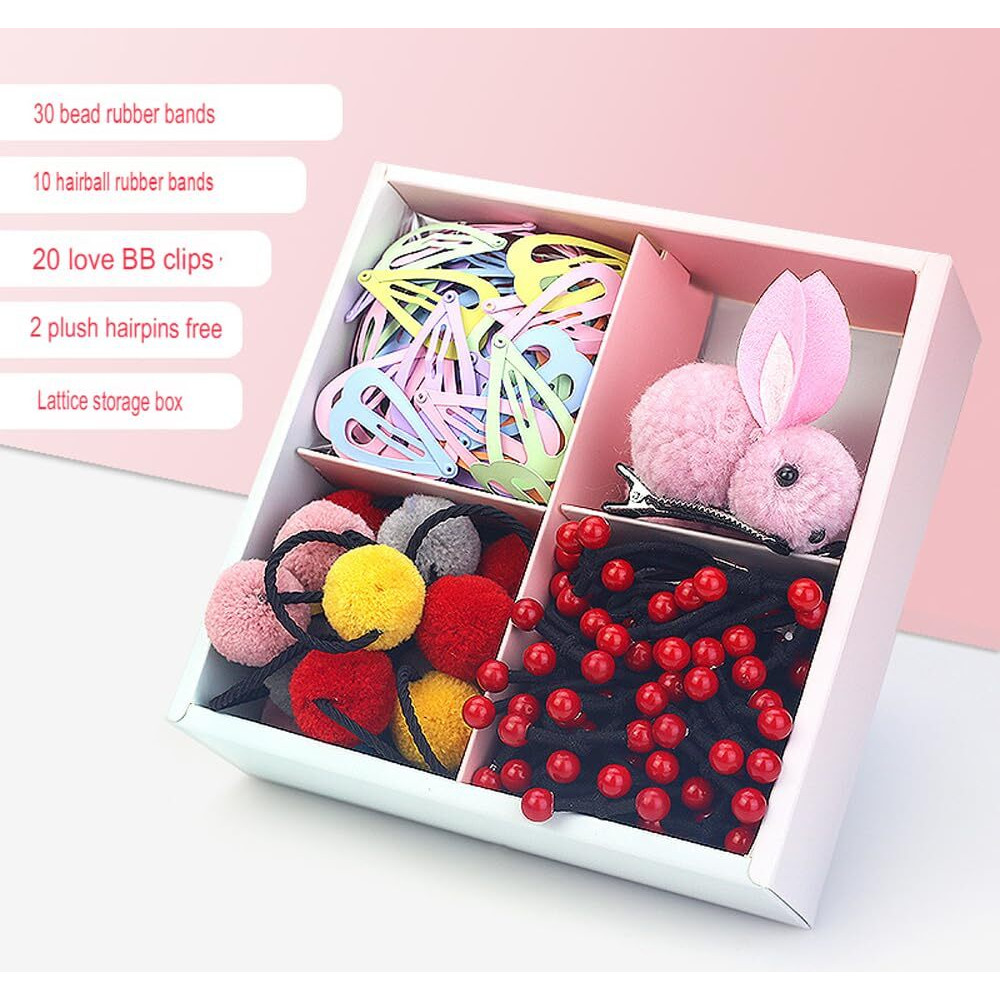 Shining Diva Fashion 62 Pcs Stuffed Rabbit Hair Clips Ties Bands Hairband Hair Accessories Kit with Box for Girls Kids Baby Toddlers (14895zb)