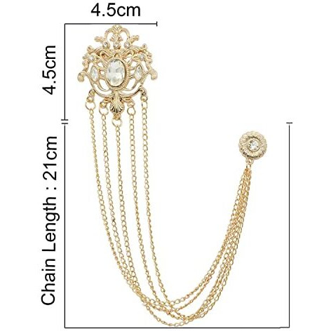 Adorn 5 Layers Floral Chain Brooch with Glittering White Rhinestone Sherwani/Kurta Brooch fro Mens (B1940W)