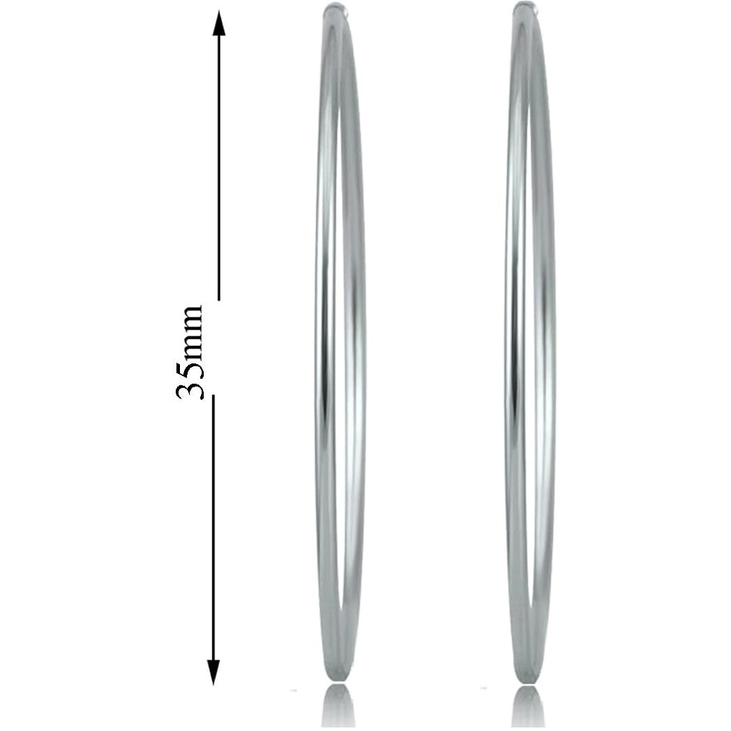 SIVYAA Pure 925 Sterling Silver Plain Round Hoop Bali Earrings for Women Men Boys & Girls, Diameter 35mm Medium