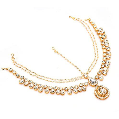 Handicraft Kottage Latest Hair Jewelry Traditional Gold Pearl Stylish Chain Mathapatti Maang Tikka Jewellery (Style17)