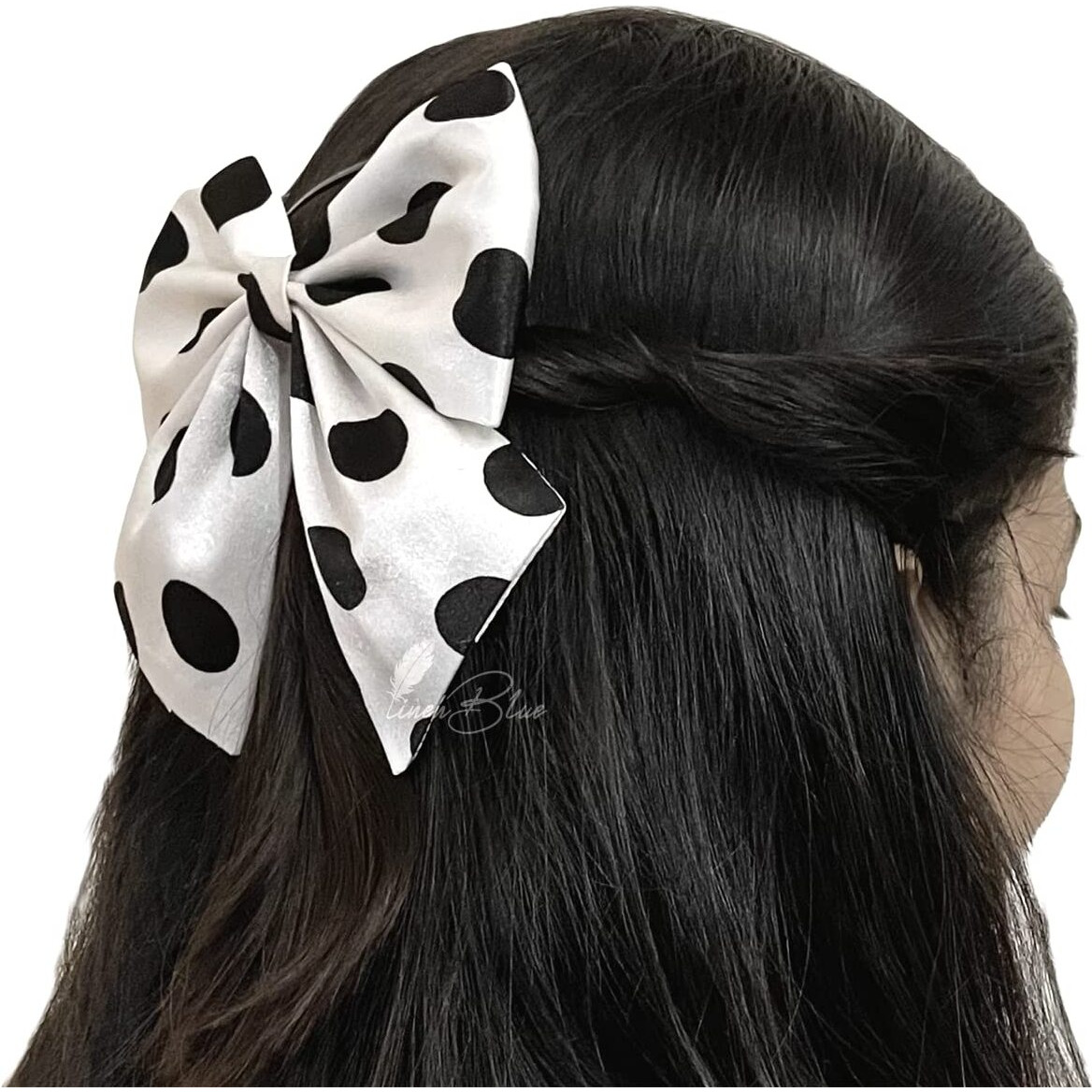 Linenblue Hair Sailor Bow Clip For Women & Girls (White Polka Sailor Bow) (Pack Of 1)