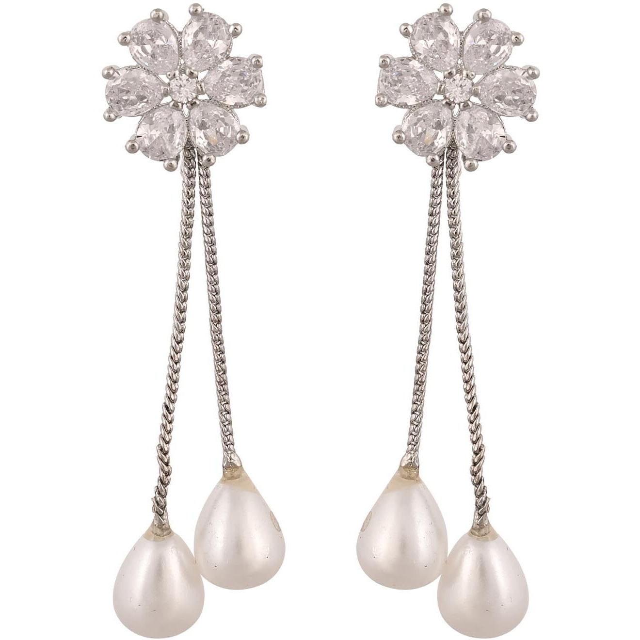 Ratnavali Jewels Silver Plated Brass Sparkling White Red Green Blue Pearl Red Pink Mint Dangle and Drop Earrings Top for Women and Girls (RV2966SP-6, Silver)