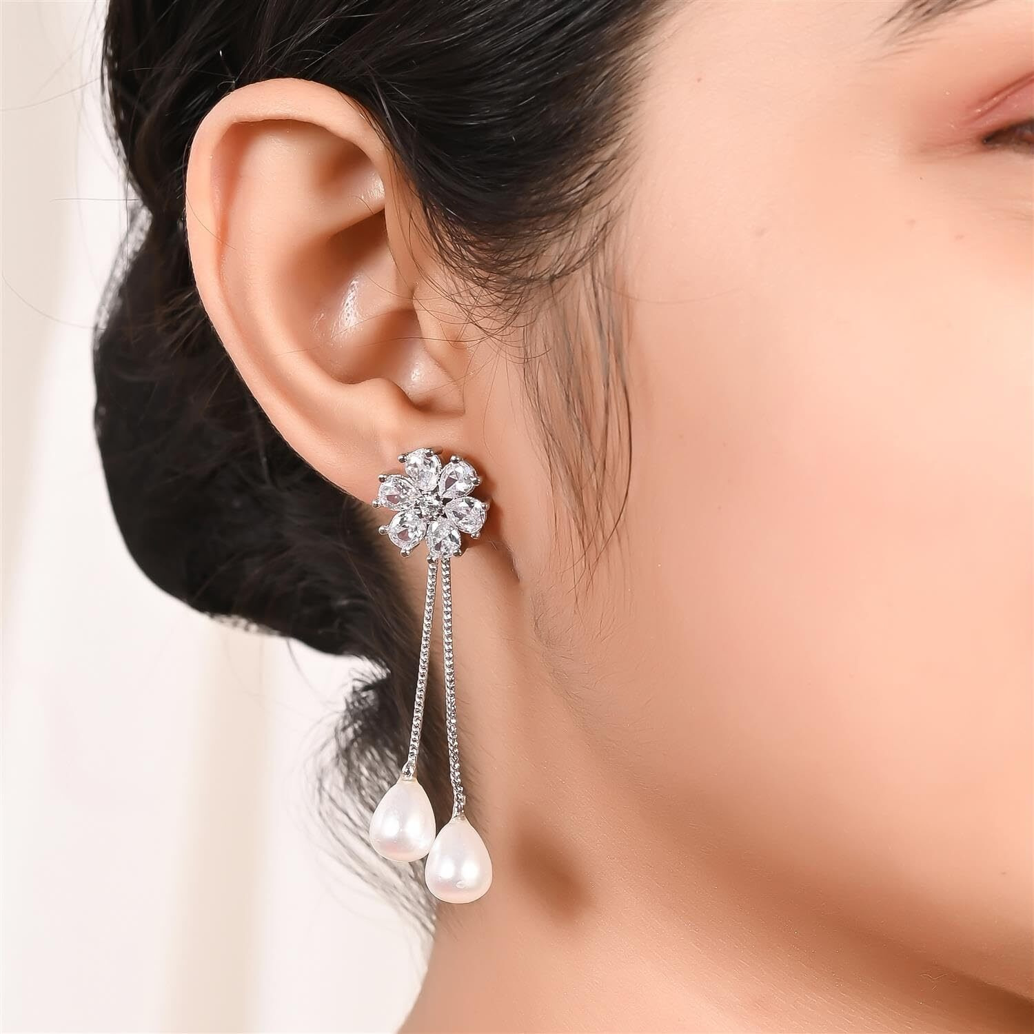 Ratnavali Jewels Silver Plated Brass Sparkling White Red Green Blue Pearl Red Pink Mint Dangle and Drop Earrings Top for Women and Girls (RV2966SP-6, Silver)