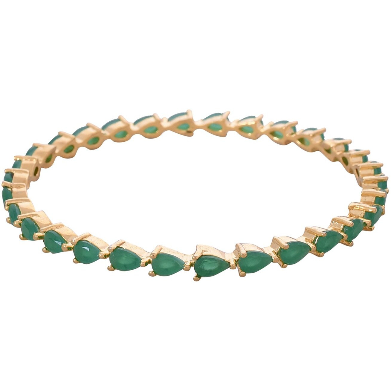 Ratnavali Jewels American Diamond Studded Gold Plated Traditional Emerald Green Pear Shape CZ/Diamond Bangles for Women/Girls RV2648G (2.4)