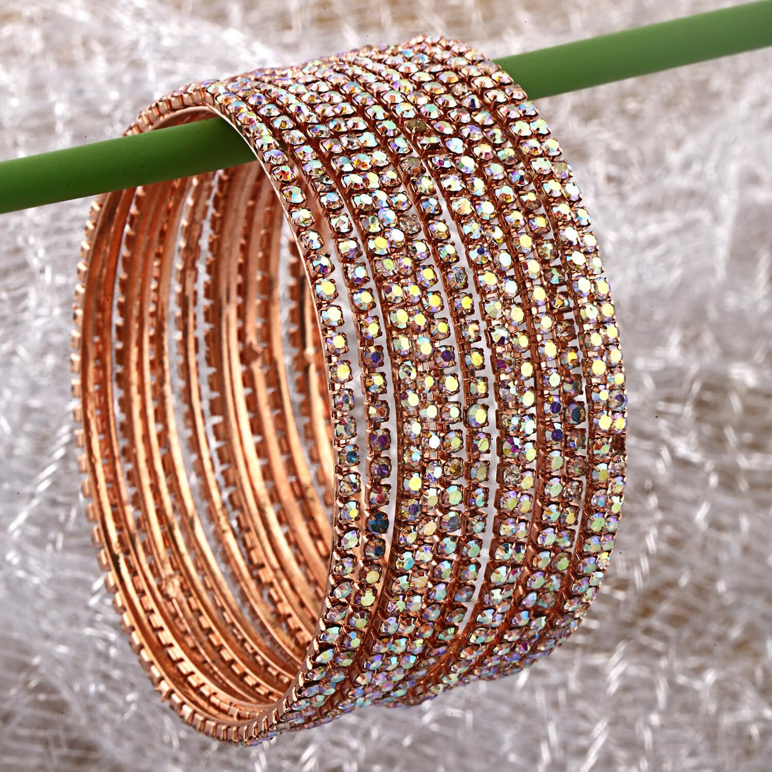 Shining Diva Fashion Set of 12 Latest Traditional Design Gold Plated Stone Bangle for Women (Rainbow Rose Gold, 2-8)