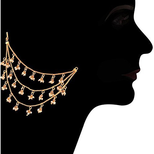 I Jewels Traditional Gold Plated Hair Chain Earrings For Women (E2604FL)