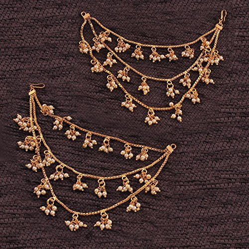 I Jewels Traditional Gold Plated Hair Chain Earrings For Women (E2604FL)