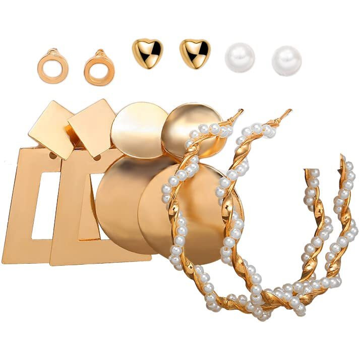 Shining Diva Fashion Latest Stylish Combo Design 6 Pairs Metal Earrings for Women and Girls (12783er), Golden, 1
