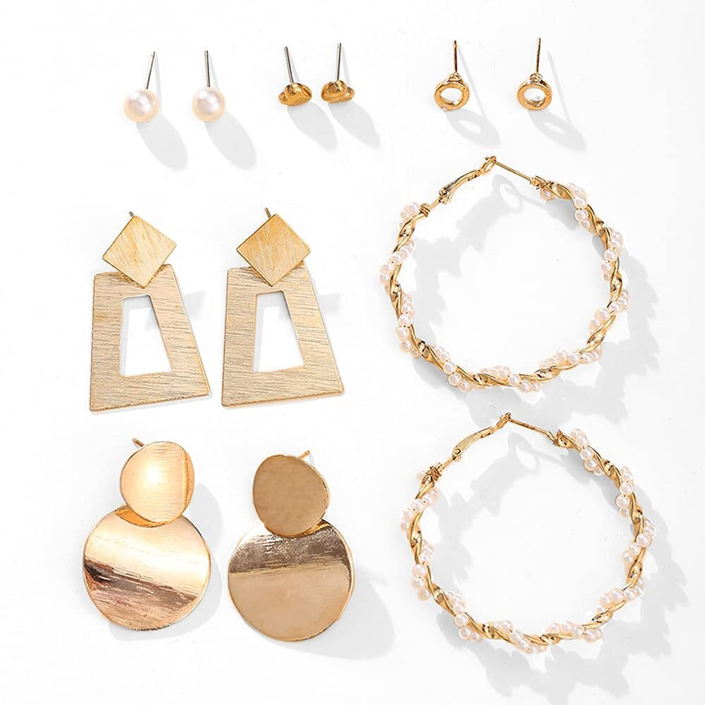 Shining Diva Fashion Latest Stylish Combo Design 6 Pairs Metal Earrings for Women and Girls (12783er), Golden, 1
