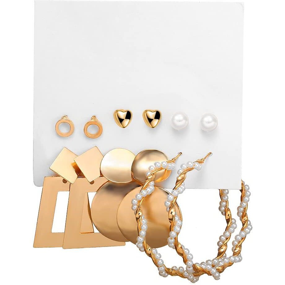 Shining Diva Fashion Latest Stylish Combo Design 6 Pairs Metal Earrings for Women and Girls (12783er), Golden, 1