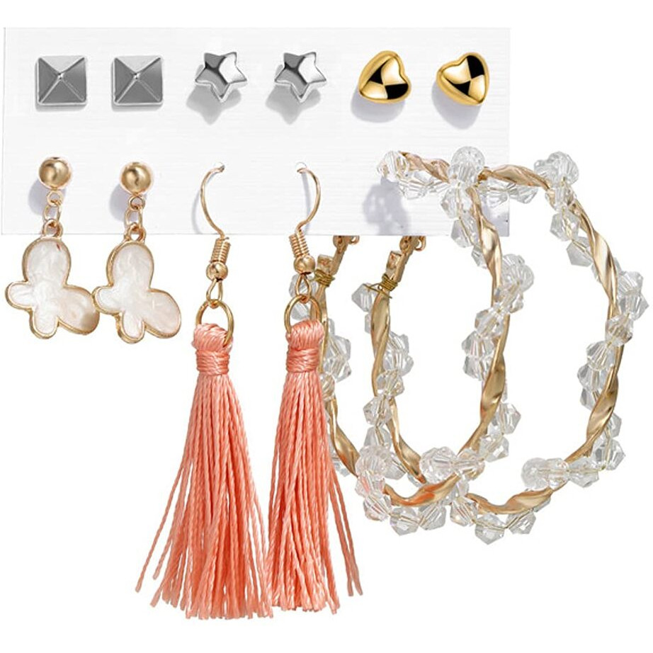 Shining Diva Fashion Latest Stylish Combo Design 6 Pairs Metal Earrings for Women and Girls (12782er), Golden, 1