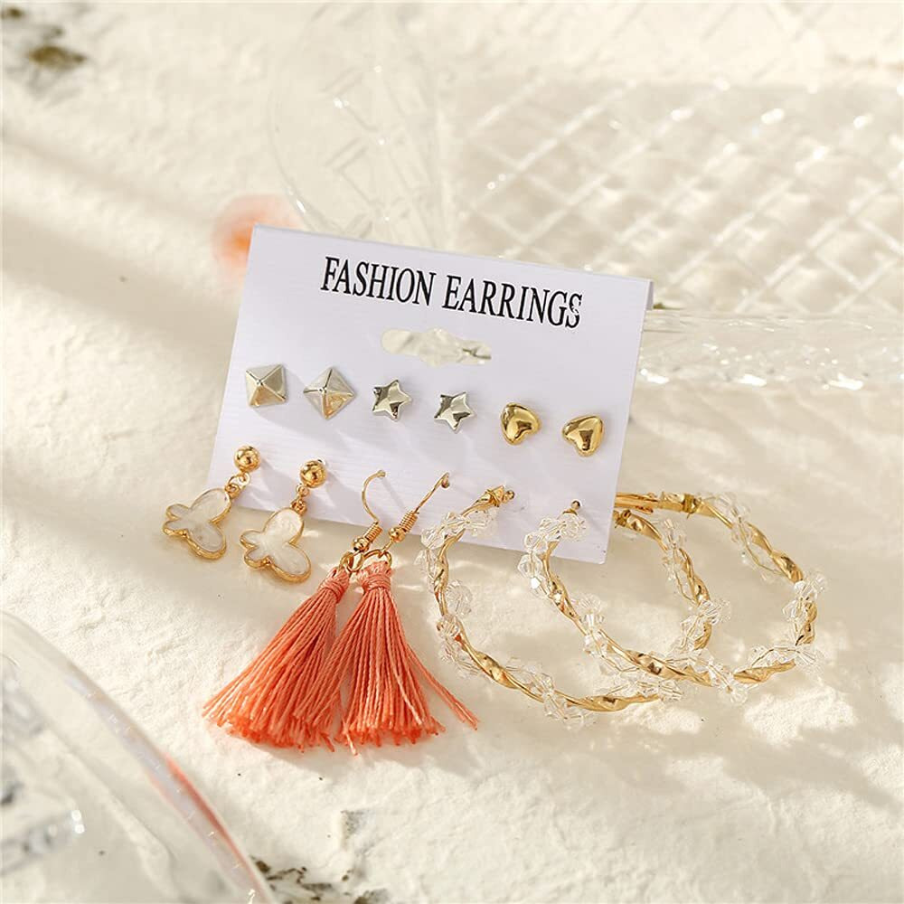 Shining Diva Fashion Latest Stylish Combo Design 6 Pairs Metal Earrings for Women and Girls (12782er), Golden, 1