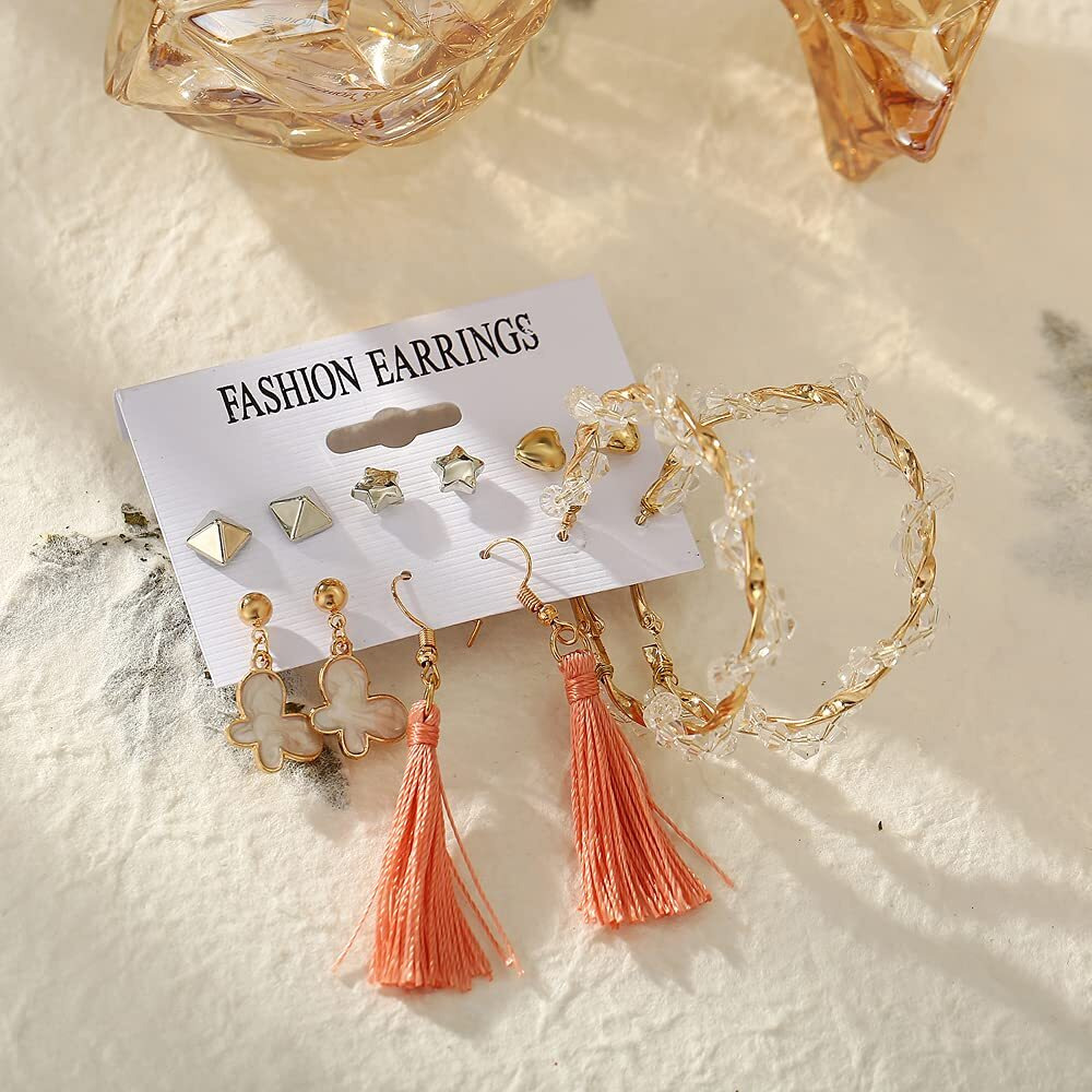 Shining Diva Fashion Latest Stylish Combo Design 6 Pairs Metal Earrings for Women and Girls (12782er), Golden, 1