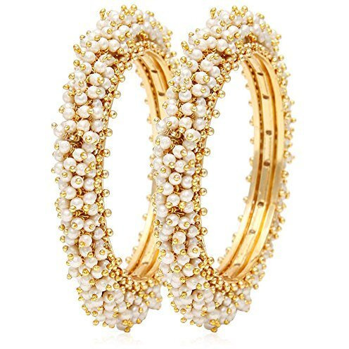 Shining Diva Gold Plated Traditional Pearl Bangles for Women (8300b_2.6)