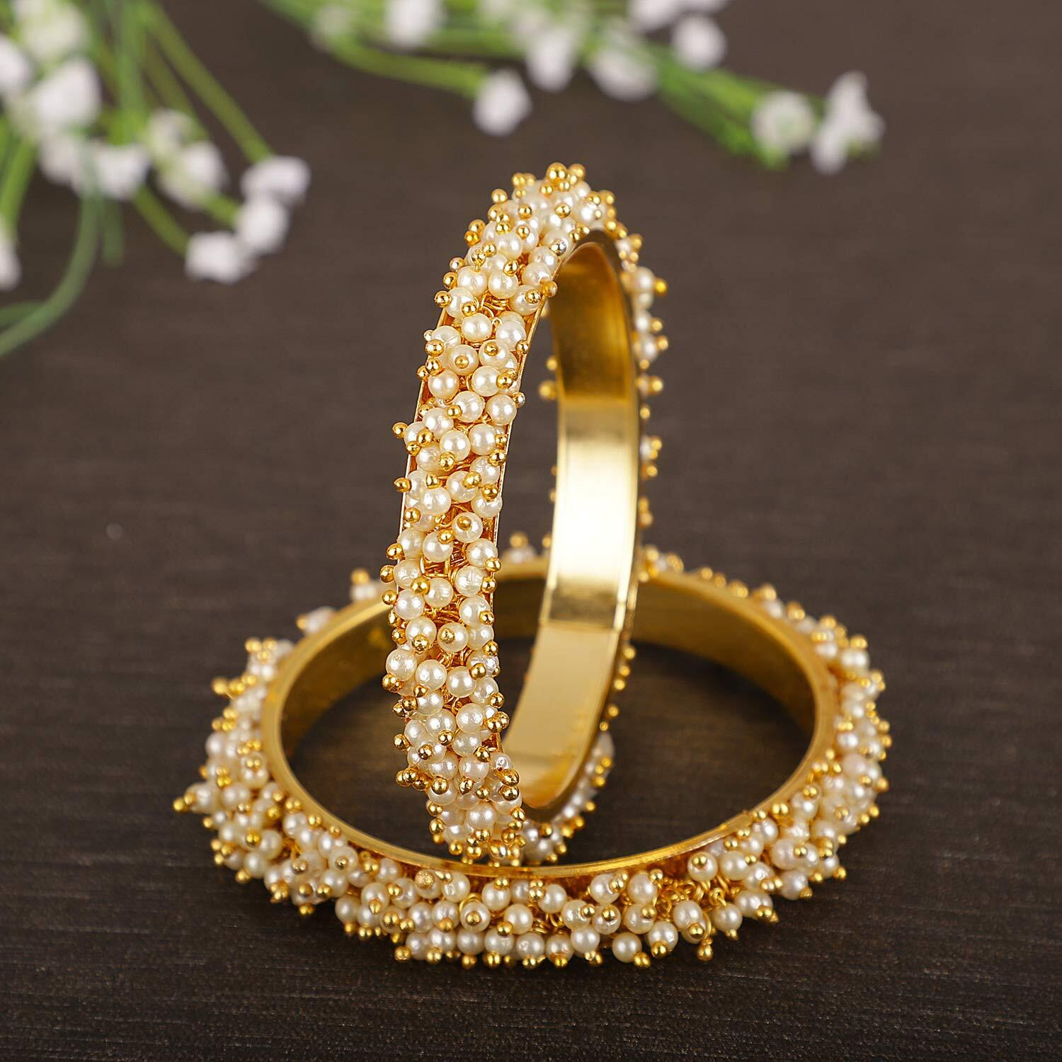 Shining Diva Gold Plated Traditional Pearl Bangles for Women (8300b_2.6)