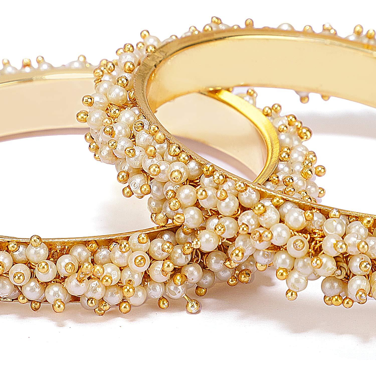 Shining Diva Gold Plated Traditional Pearl Bangles for Women (8300b_2.6)