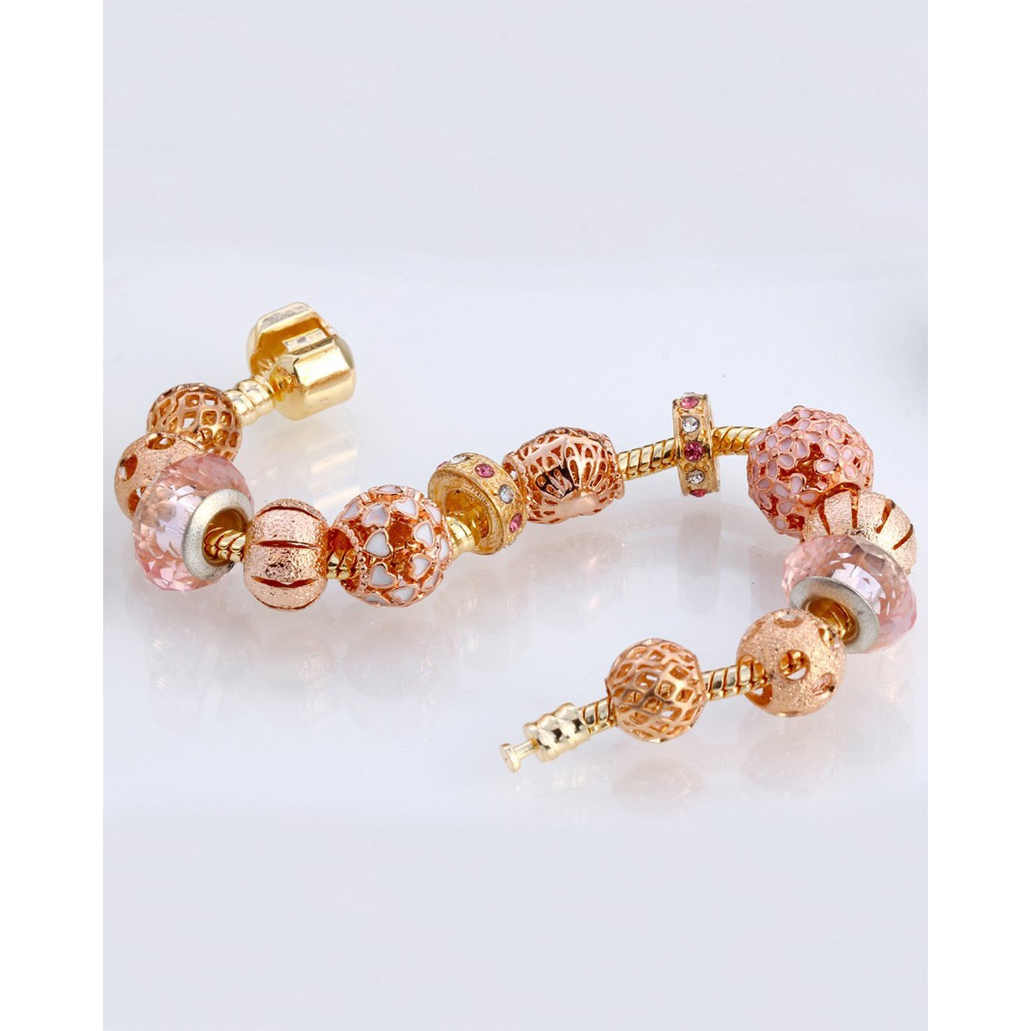 Young & Forever Gift Charismatic Charms Pink Murano Glass Crystal Bead enemal Gold Rose Gold Cubic Zirconia Heart Charm Bracelets for Women/Girls Daily Fashion Jewelry