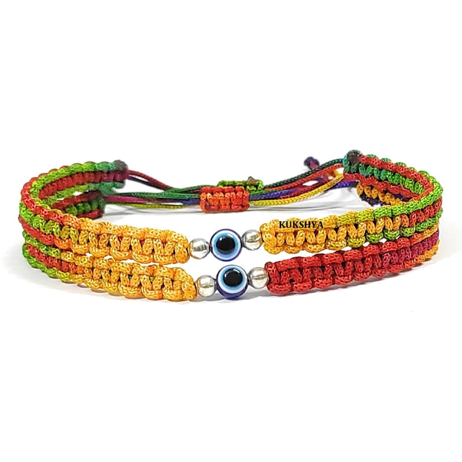 KUKSHYA JEWELLERS Exclusive 925 Sterling Silver 2 Ball + Evil Eye Charm Thread(Dhaga) Nazariya Anklet Adjustable| Nazar Battu | For Women & Girls 2 Piece(TP 095) (MULTICOLOUR)