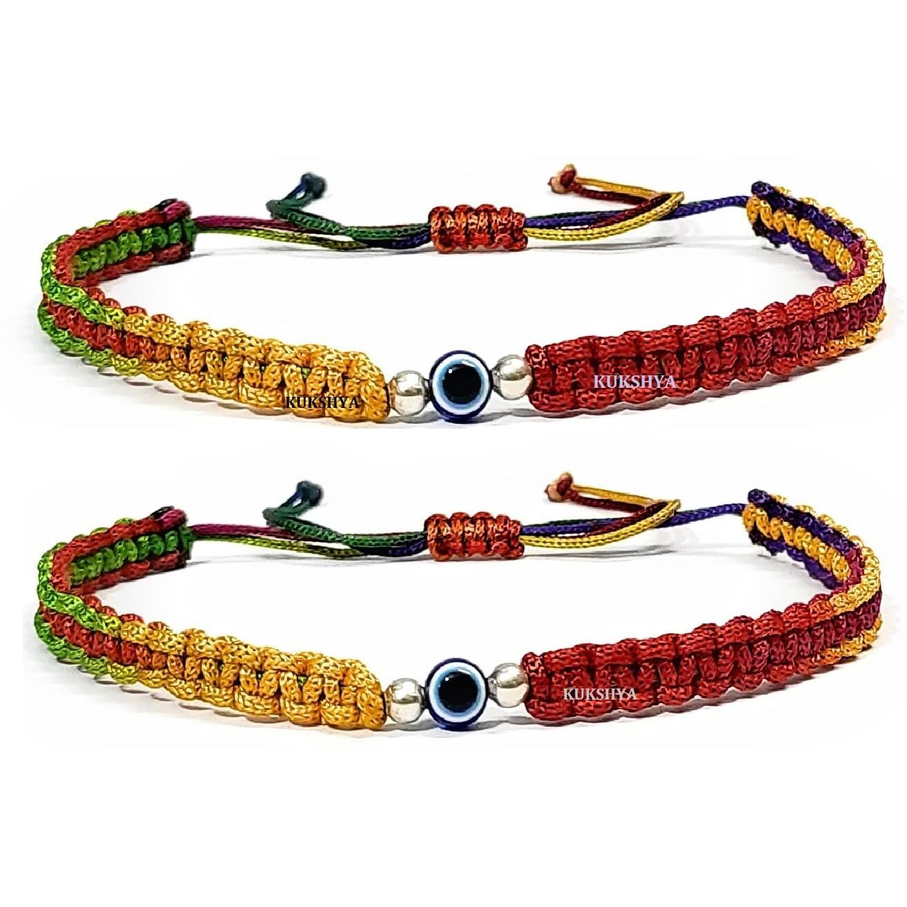 KUKSHYA JEWELLERS Exclusive 925 Sterling Silver 2 Ball + Evil Eye Charm Thread(Dhaga) Nazariya Anklet Adjustable| Nazar Battu | For Women & Girls 2 Piece(TP 095) (MULTICOLOUR)