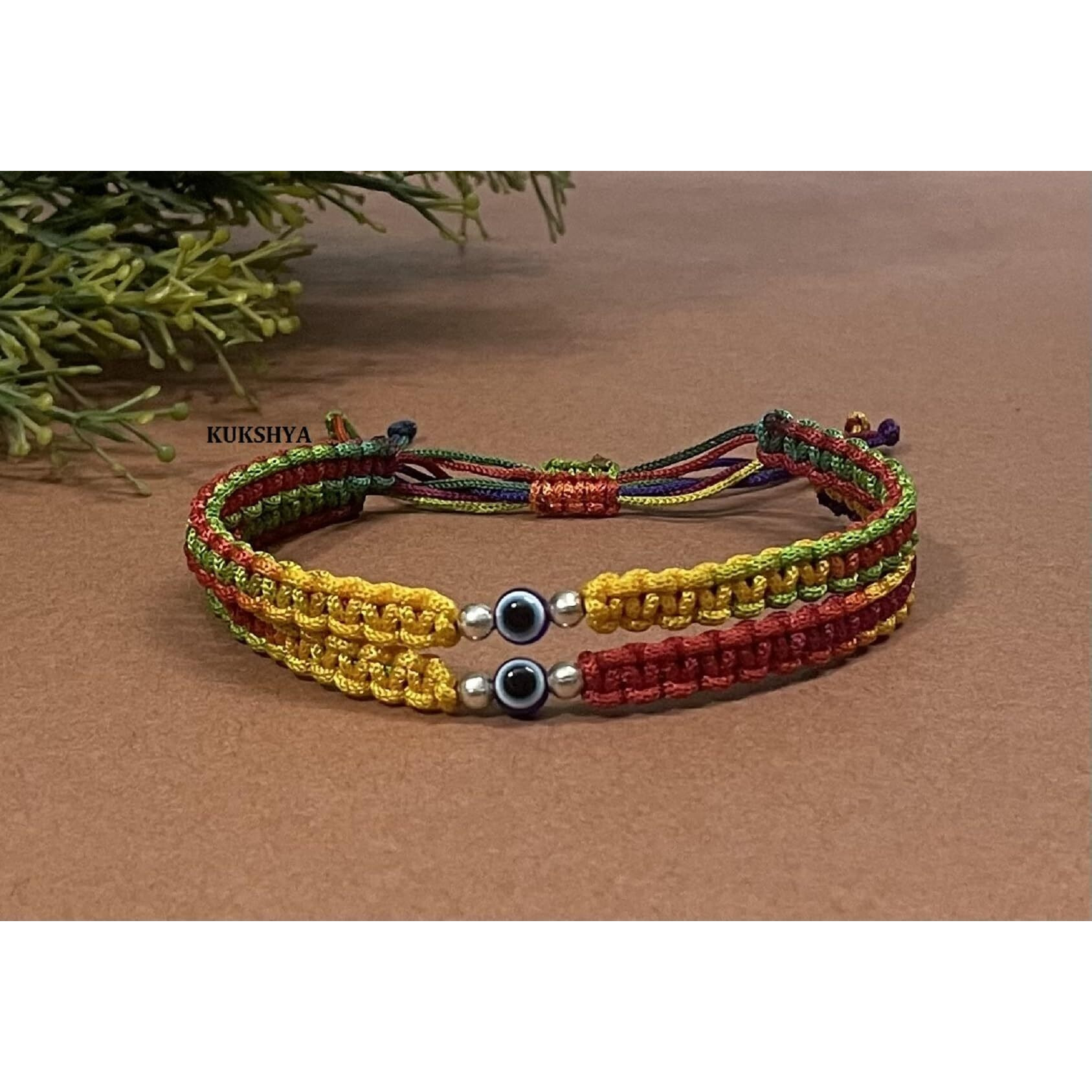 KUKSHYA JEWELLERS Exclusive 925 Sterling Silver 2 Ball + Evil Eye Charm Thread(Dhaga) Nazariya Anklet Adjustable| Nazar Battu | For Women & Girls 2 Piece(TP 095) (MULTICOLOUR)