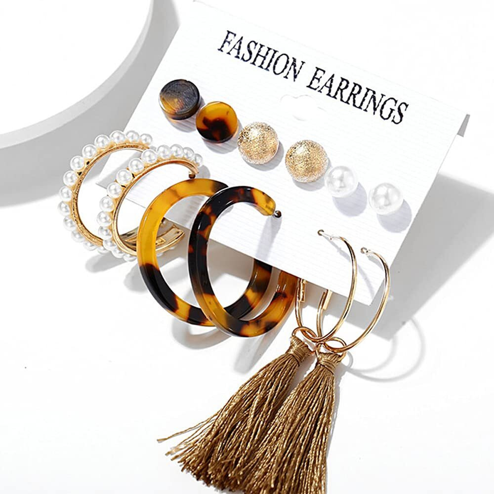 Shining Diva Fashion Latest Stylish Combo Design 6 Pairs Metal Earrings for Women and Girls (12718er), White Gold, 1