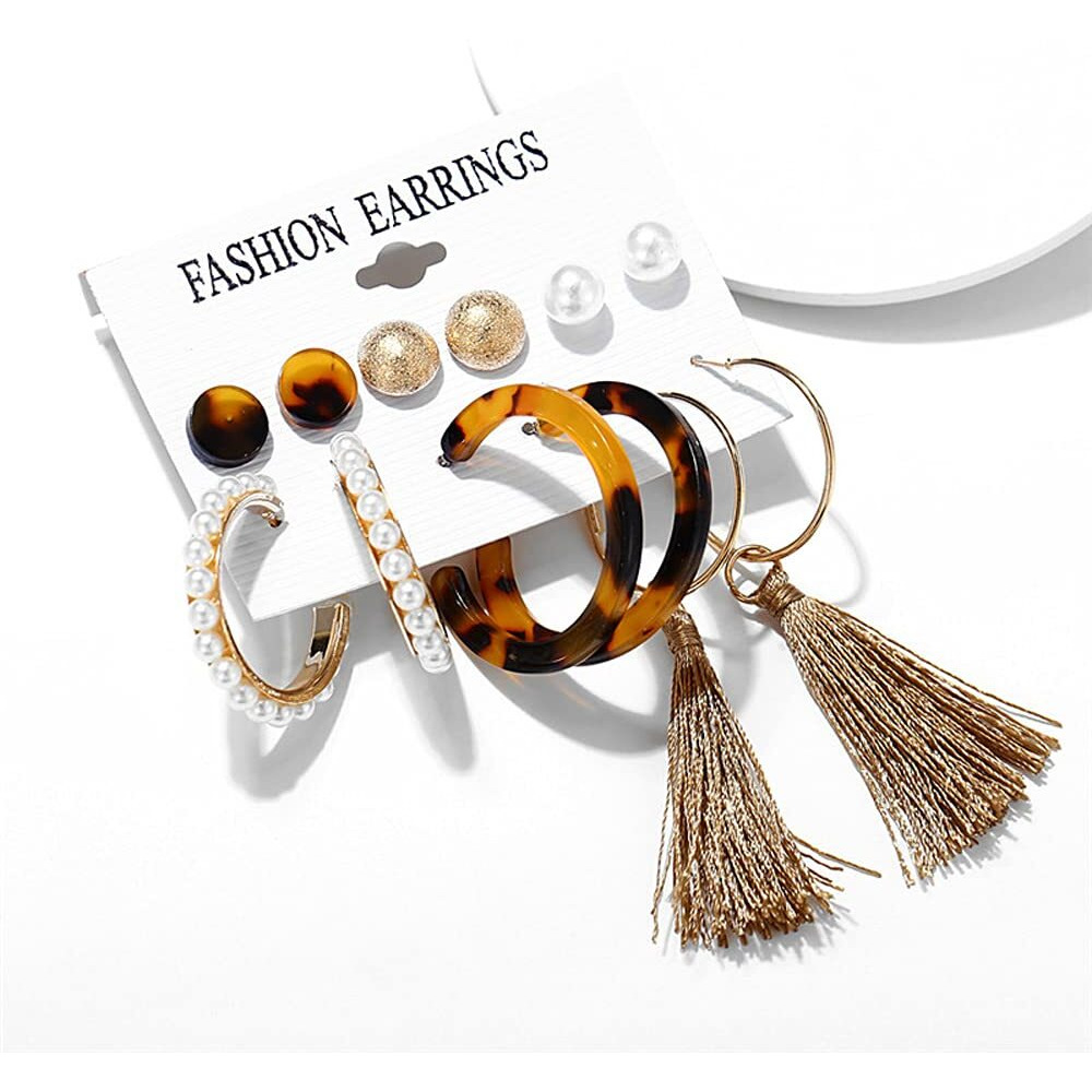 Shining Diva Fashion Latest Stylish Combo Design 6 Pairs Metal Earrings for Women and Girls (12718er), White Gold, 1