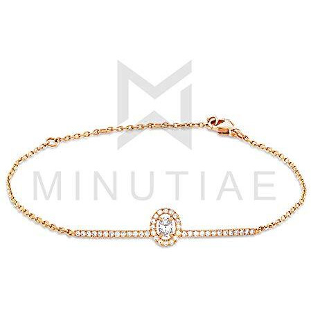 MINUTIAE Oval Shaped Solitaire Cut Diamond Crystals Cubic Zirconia Rose Gold Plated Adjustable Bracelet for Women & Girls Jewelry for Gift
