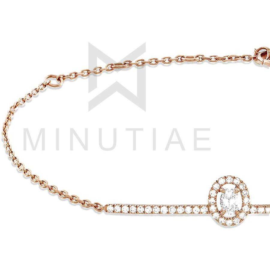 MINUTIAE Oval Shaped Solitaire Cut Diamond Crystals Cubic Zirconia Rose Gold Plated Adjustable Bracelet for Women & Girls Jewelry for Gift