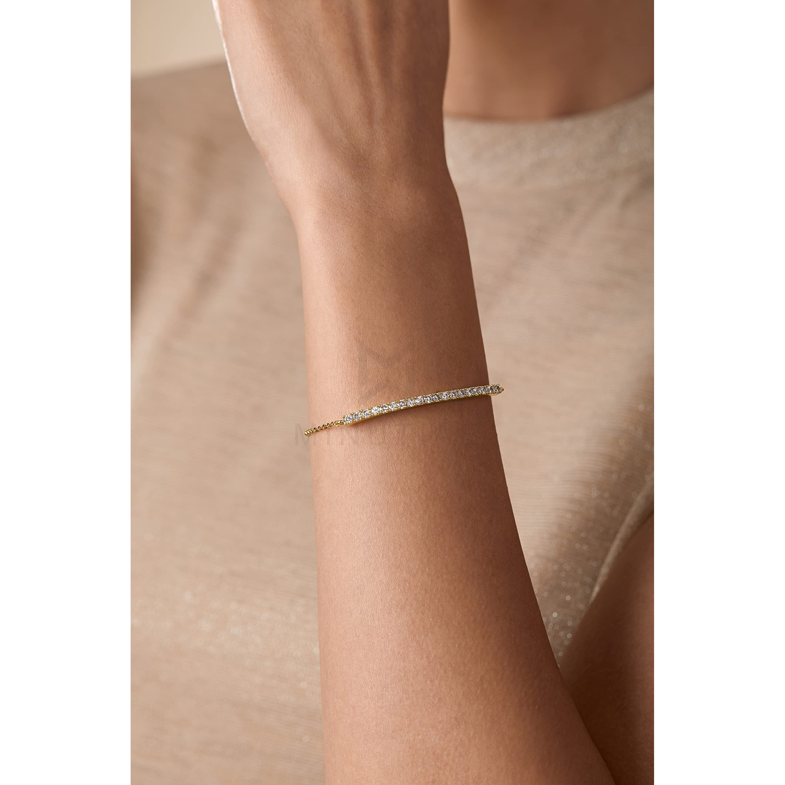 MINUTIAE Gold Plated Diamond Cut Cubic Zirconia Adjustable Bracelet for Women & Girls Jewellery for Gift