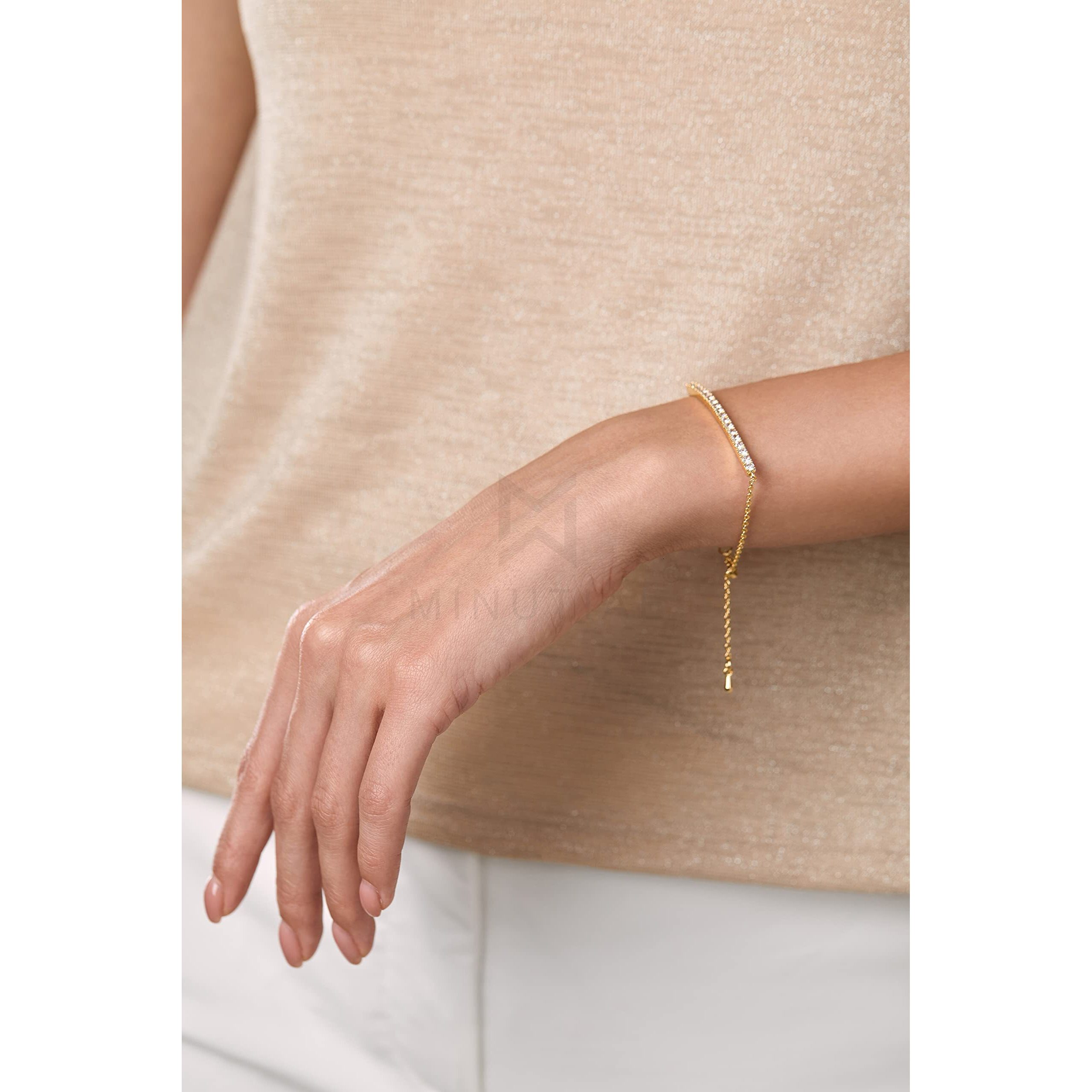 MINUTIAE Gold Plated Diamond Cut Cubic Zirconia Adjustable Bracelet for Women & Girls Jewellery for Gift
